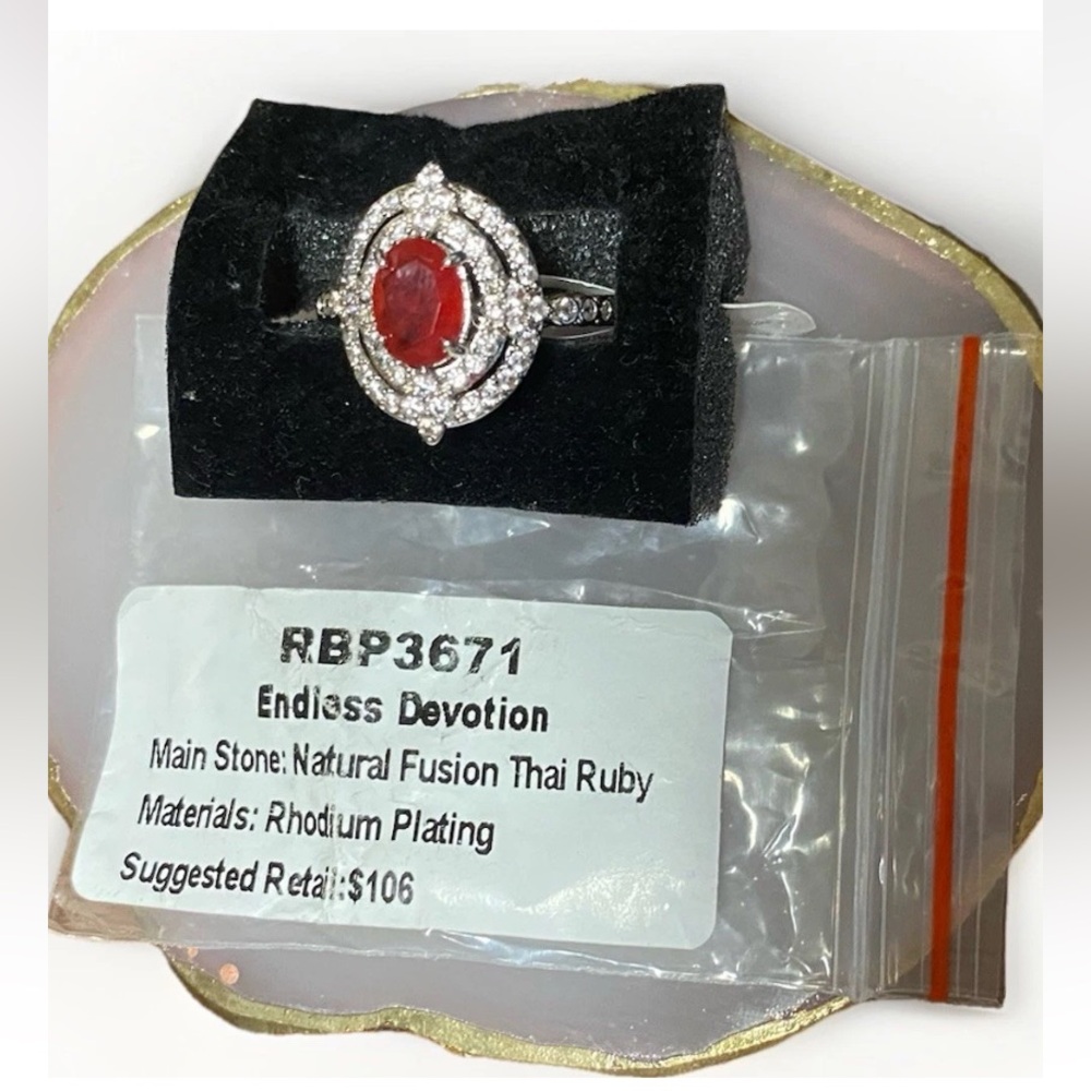 “Endless Devotion” July Mixed Natural Thai Ruby Rhodium Ring 7 BP